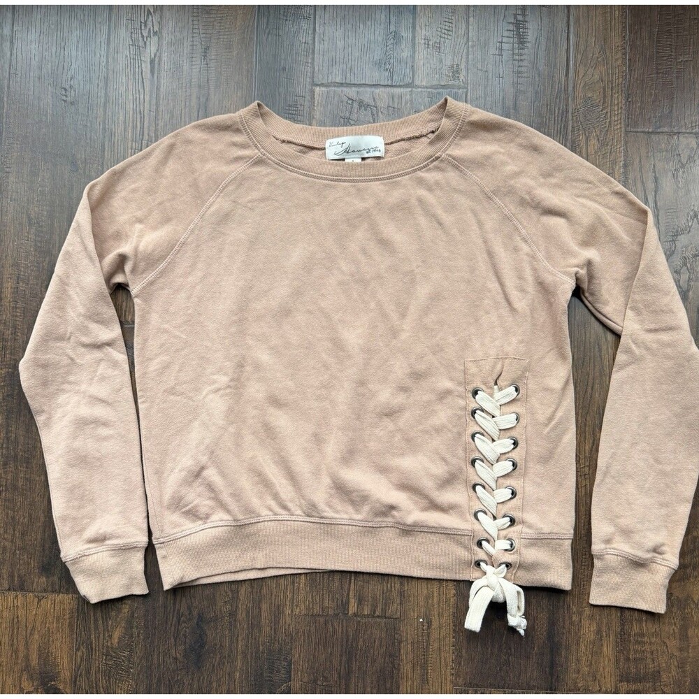 Vintage Havana Sweatshirt Beige/Dusty Pink With Lace-up Front Tie Women’s Size S